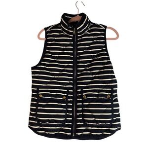 J. Crew Quilted Striped Vest Navy White Full Zip Pockets Women's Size S